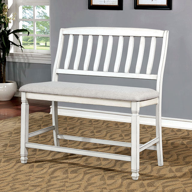 Kaliyah Antique White Counter Ht. Bench - Premium Bench from FOA East - Just $222.30! Shop now at Furniture Wholesale Plus  We are the best furniture store in Nashville, Hendersonville, Goodlettsville, Madison, Antioch, Mount Juliet, Lebanon, Gallatin, Springfield, Murfreesboro, Franklin, Brentwood