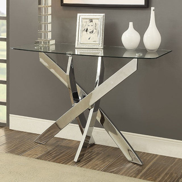 LAILA Chrome Sofa Table - Premium Sofa Table from FOA East - Just $290.55! Shop now at Furniture Wholesale Plus  We are the best furniture store in Nashville, Hendersonville, Goodlettsville, Madison, Antioch, Mount Juliet, Lebanon, Gallatin, Springfield, Murfreesboro, Franklin, Brentwood