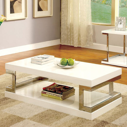 MEDA White/Chrome Coffee Table, White - Premium Cocktail Table from FOA East - Just $544.05! Shop now at Furniture Wholesale Plus  We are the best furniture store in Nashville, Hendersonville, Goodlettsville, Madison, Antioch, Mount Juliet, Lebanon, Gallatin, Springfield, Murfreesboro, Franklin, Brentwood