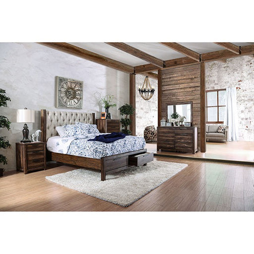 Hutchinson Rustic Natural Tone/Beige Cal.King Bed w/ Drawers - Premium Bed from FOA East - Just $1499.55! Shop now at Furniture Wholesale Plus  We are the best furniture store in Nashville, Hendersonville, Goodlettsville, Madison, Antioch, Mount Juliet, Lebanon, Gallatin, Springfield, Murfreesboro, Franklin, Brentwood