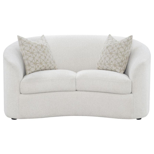 Rainn - Boucle Upholstered Sloped Arm Loveseat - Latte - Premium Stationary Loveseats from CoasterEssence - Just $1129! Shop now at Furniture Wholesale Plus  We are the best furniture store in Nashville, Hendersonville, Goodlettsville, Madison, Antioch, Mount Juliet, Lebanon, Gallatin, Springfield, Murfreesboro, Franklin, Brentwood