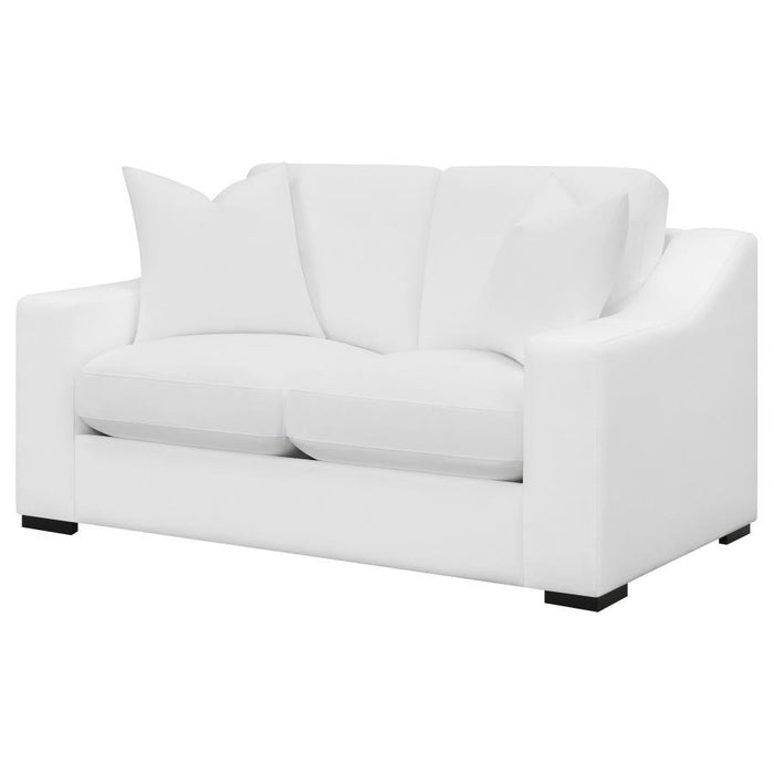 Ashlyn - Upholstered Sloped Arm Loveseat - White – Stationary Loveseats by CoasterElevations at Furniture Wholesale Plus , Nashville furniture store