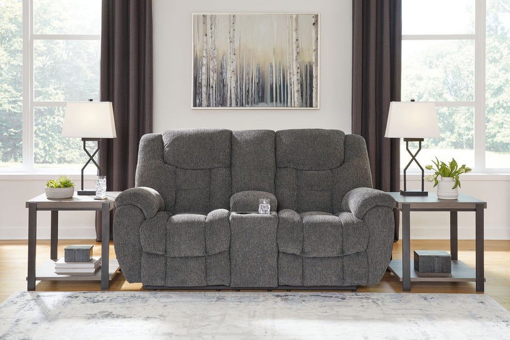 Foreside - Dbl Reclining Loveseat with Console - Charcoal – Reclining Loveseats by Signature Design by Ashley® at Furniture Wholesale Plus , Nashville furniture store