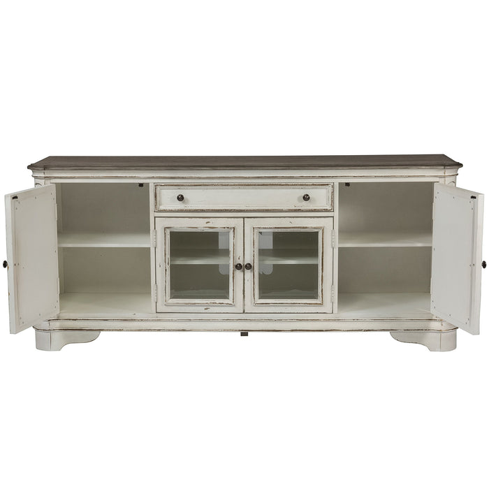 Magnolia Manor - Entertainment TV Stand (Glass Doors) - Antique White – TV Stands by Liberty Furniture at Furniture Wholesale Plus , Nashville furniture store
