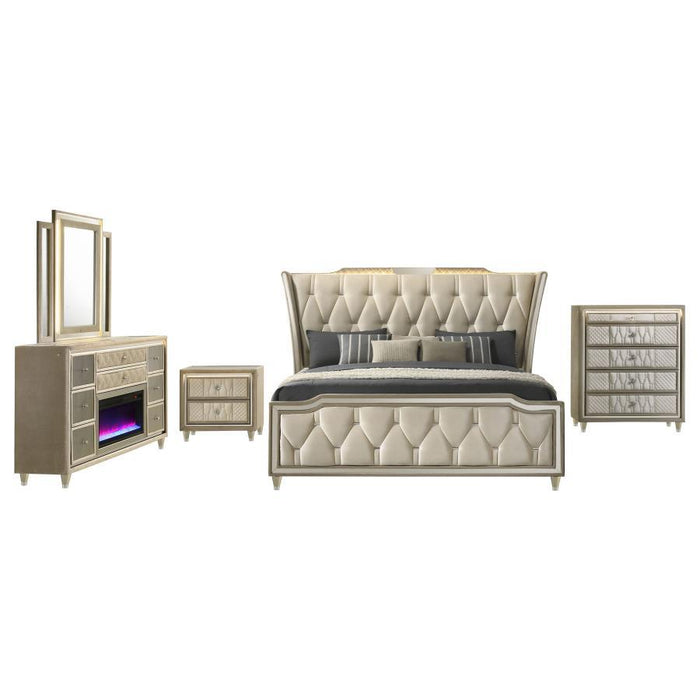 Lorient - Bedroom Set With LED Flame Box Dresser – 4 Piece Bedroom Sets by Coaster Fine Furniture at Furniture Wholesale Plus , Nashville furniture store