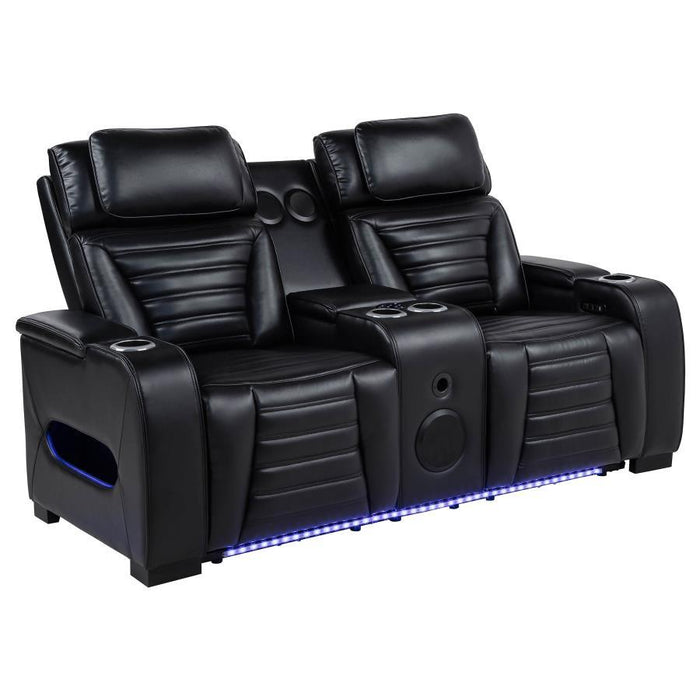 Zuma - Faux Leather Dual Power Reclining LED Loveseat - Black – Reclining Loveseats by Coaster Fine Furniture at Furniture Wholesale Plus , Nashville furniture store