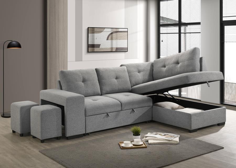 Roanne - Fabric Upholstered Sleeper Sectional Sofa - Gray – Sleeper Sectionals by Coaster Fine Furniture at Furniture Wholesale Plus , Nashville furniture store