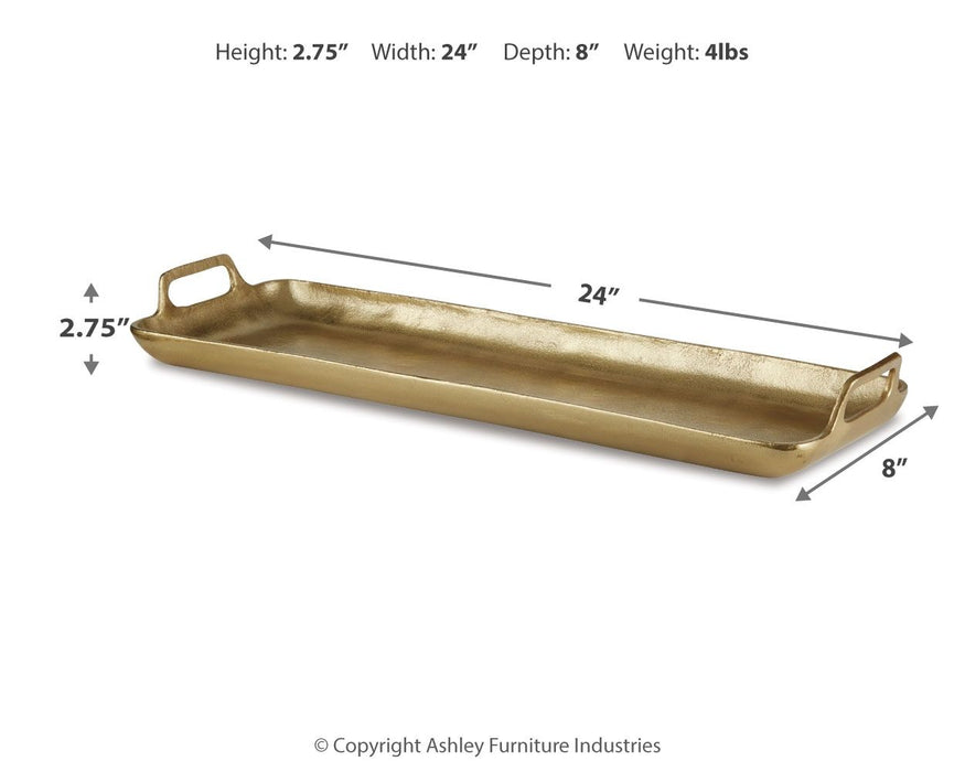 Posy - Tray - Gold Finish – Trays by Signature Design by Ashley® at Furniture Wholesale Plus , Nashville furniture store