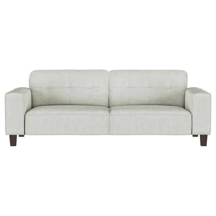 Deerhurst - Upholstered Track Arm Tufted Sofa - Greige – Stationary Sofas by Coaster Fine Furniture at Furniture Wholesale Plus , Nashville furniture store