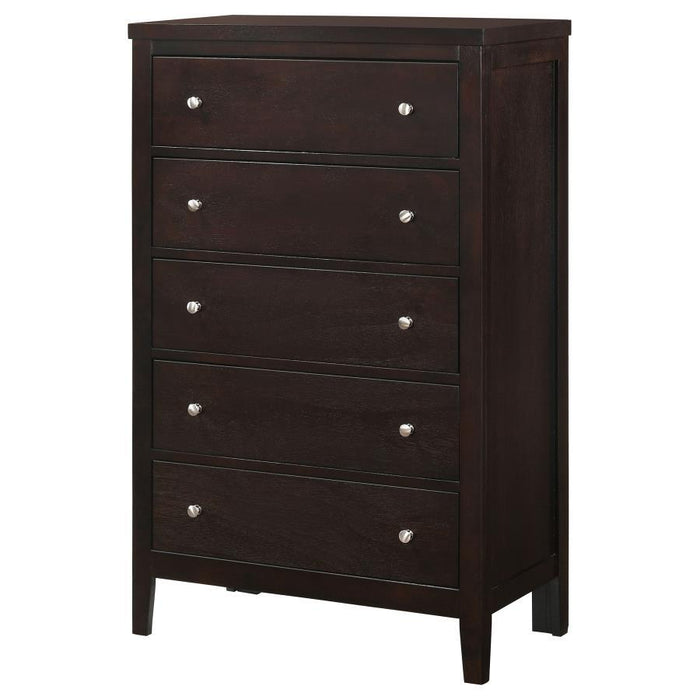 Carlton - 5-Drawer Bedroom Chest - Cappuccino – Accent Chests by CoasterEveryday at Furniture Wholesale Plus , Nashville furniture store