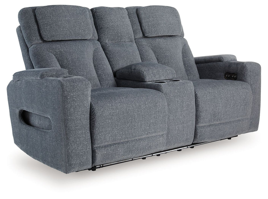Studio Cave - Power Reclining Loveseat with Console - Steel – Reclining Loveseats by Signature Design by Ashley® at Furniture Wholesale Plus , Nashville furniture store