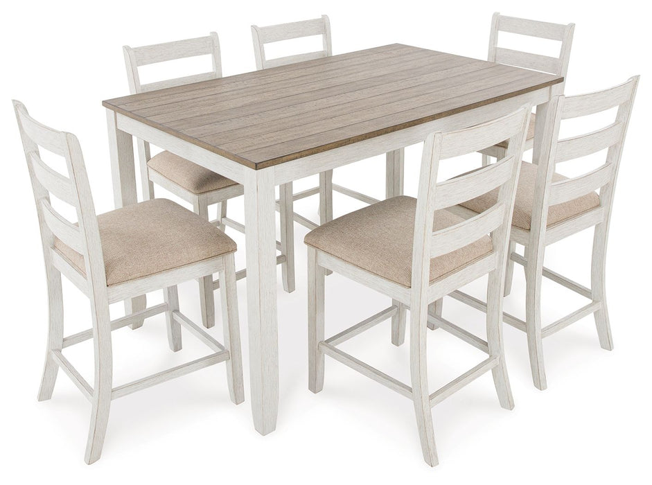 Skempton - White / Light Brown - Counter Height Dining Table and Bar Stools (Set of 7) - Premium 7 Piece Dining Room Sets from Signature Design by Ashley® - Just $848! Shop now at Furniture Wholesale Plus  We are the best furniture store in Nashville, Hendersonville, Goodlettsville, Madison, Antioch, Mount Juliet, Lebanon, Gallatin, Springfield, Murfreesboro, Franklin, Brentwood