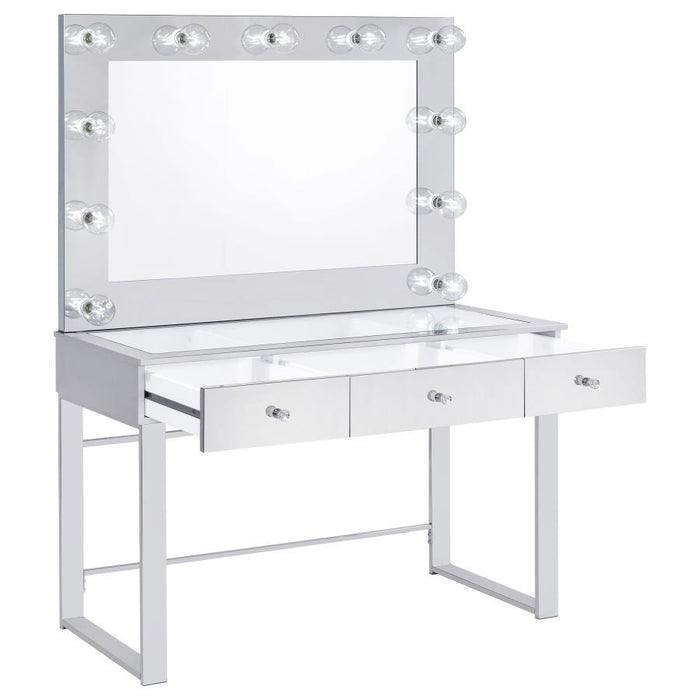 Umbridge - 3-Drawer Vanity Set With Lighting - Chrome And White - Premium Vanity Sets from CoasterEssence - Just $849! Shop now at Furniture Wholesale Plus  We are the best furniture store in Nashville, Hendersonville, Goodlettsville, Madison, Antioch, Mount Juliet, Lebanon, Gallatin, Springfield, Murfreesboro, Franklin, Brentwood
