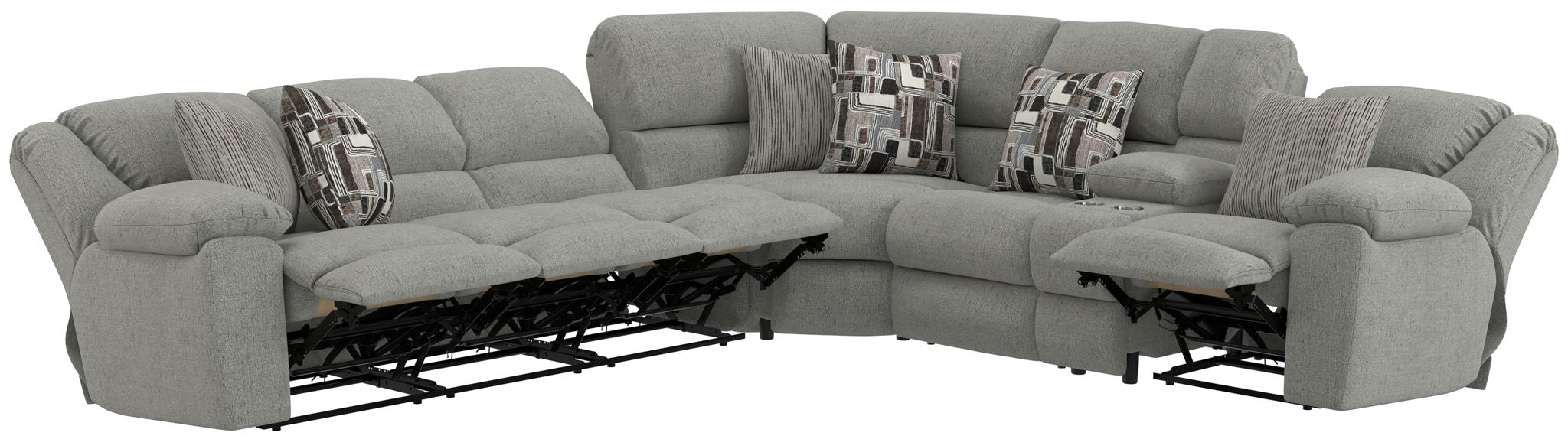 Quinn - 3 Piece Reclining Sectional With 4 Reclining Seats, Storage Arms, Storage Console With Lights, And Drop Down Table - Nature – Stationary Sectionals by Jackson at Furniture Wholesale Plus , Nashville furniture store