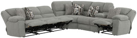 Quinn - 3 Piece Reclining Sectional With 4 Reclining Seats, Storage Arms, Storage Console With Lights, And Drop Down Table - Nature – Stationary Sectionals by Jackson at Furniture Wholesale Plus , Nashville furniture store