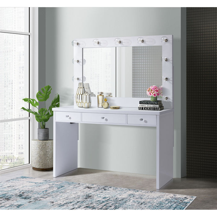 Ariana - Complete Vanity With Lightbulbs - Glossy White – Vanity Desks by Elements International at Furniture Wholesale Plus , Nashville furniture store