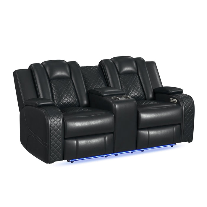 Carlo - Power Motion Loveseat With Power Headrest, Console And LED – Reclining Loveseats by Elements International at Furniture Wholesale Plus , Nashville furniture store
