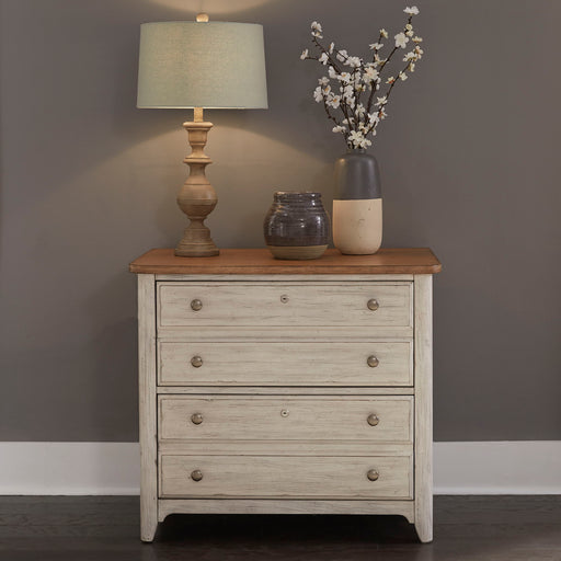 Farmhouse Reimagined - Lateral File - Antique White / Chestnut Tops – Filing Cabinets by Liberty Furniture at Furniture Wholesale Plus , Nashville furniture store