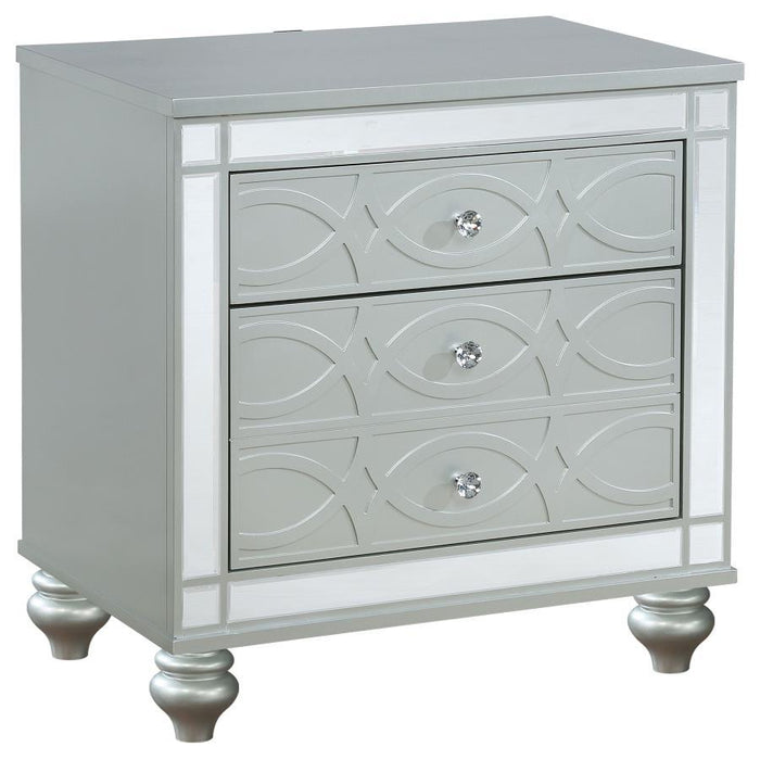 Gunnison - 2-Drawer Nightstand - Silver Metallic – Accent Nightstands by CoasterEssence at Furniture Wholesale Plus , Nashville furniture store