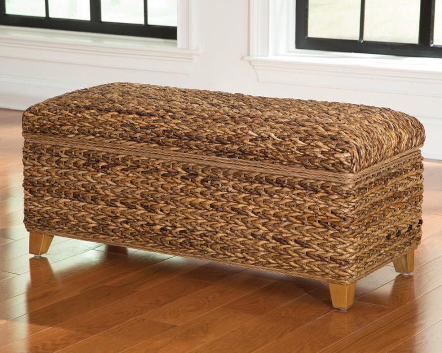 Laughton - Hand - Woven Banana Leaf Storage Trunk - Amber – Storage Benches by CoasterEssence at Furniture Wholesale Plus , Nashville furniture store