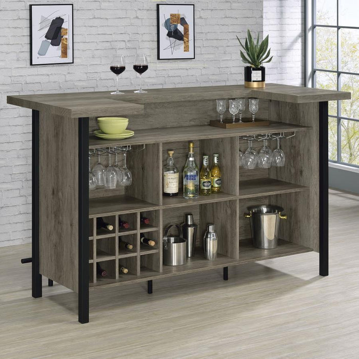 Bellemore - Freestanding Home Bar Wine Cabinet - Gray Driftwood – Wine Cabinets by CoasterEssence at Furniture Wholesale Plus , Nashville furniture store