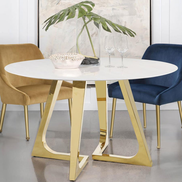 Gwynn - Round Marble Stainless Steel Dining Table - Gold – Dining Tables by Coaster Fine Furniture at Furniture Wholesale Plus , Nashville furniture store