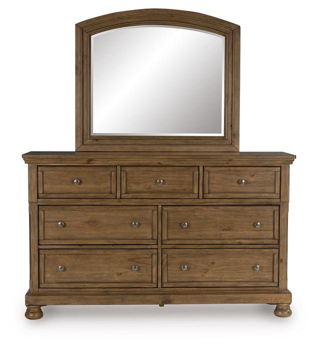 Feddinger - 5 Pc. - Queen Sleigh Storage Bed, Dresser, Mirror, Chest And Nightstand - Medium Brown – 5 Piece Bedroom Sets by Signature Design by Ashley® at Furniture Wholesale Plus , Nashville furniture store