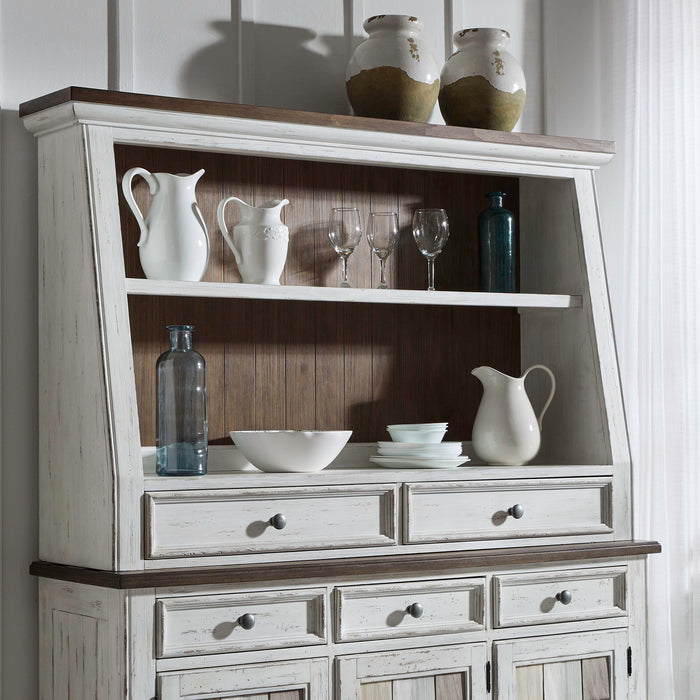 River Place - Angled Server Hutch - Riverstone White & Tobacco – Hutches by Liberty Furniture at Furniture Wholesale Plus , Nashville furniture store