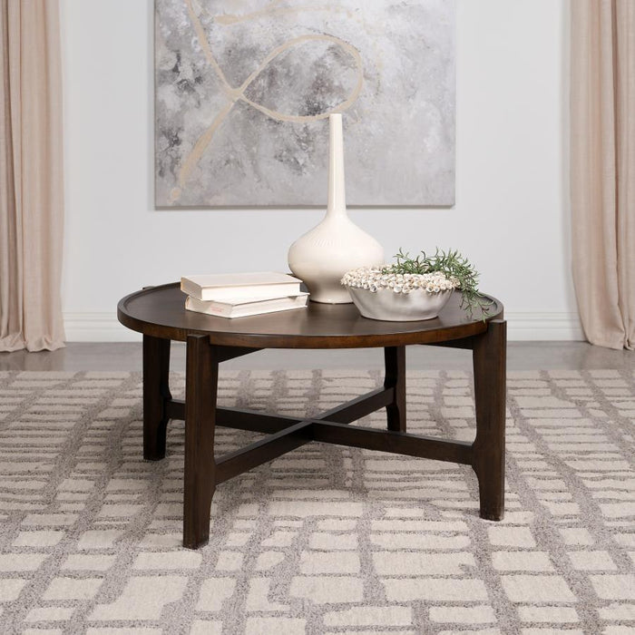 Cota - Round Solid Wood Coffee Table - Dark Brown – Coffee Tables by Coaster Fine Furniture at Furniture Wholesale Plus , Nashville furniture store