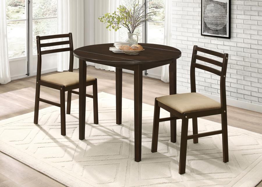 Bucknell - 3 Piece Round Drop Leaf Dining Table Set - Premium 3 Piece Dining Room Sets from CoasterEveryday - Just $299! Shop now at Furniture Wholesale Plus  We are the best furniture store in Nashville, Hendersonville, Goodlettsville, Madison, Antioch, Mount Juliet, Lebanon, Gallatin, Springfield, Murfreesboro, Franklin, Brentwood
