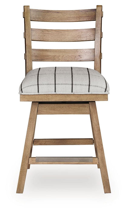 Ridgester - Upholstered Swivel Barstool (Set of 2) - Light Brown – Stool Sets by Benchcraft® at Furniture Wholesale Plus , Nashville furniture store