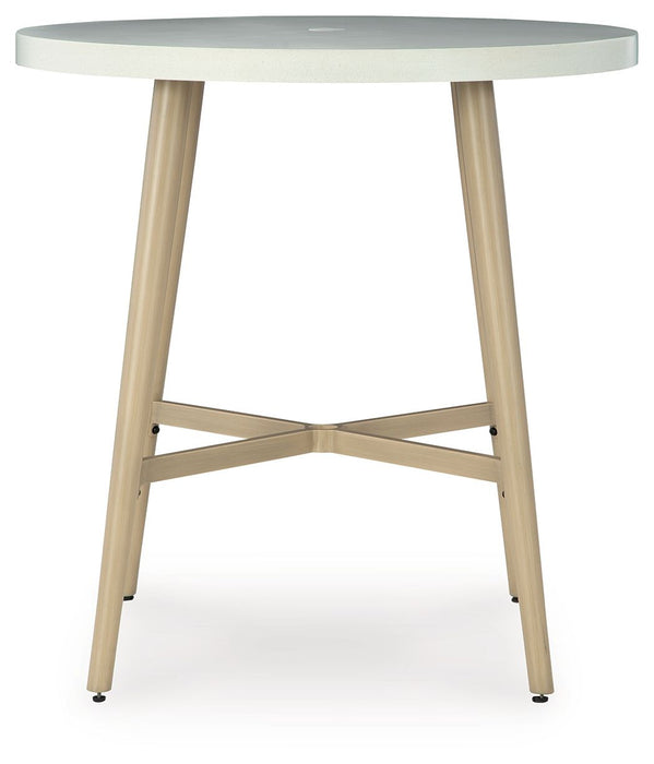 Seton Creek - Beige - Round Bar Table With Umbrella Option - Premium Bar Tables from Signature Design by Ashley® - Just $628! Shop now at Furniture Wholesale Plus  We are the best furniture store in Nashville, Hendersonville, Goodlettsville, Madison, Antioch, Mount Juliet, Lebanon, Gallatin, Springfield, Murfreesboro, Franklin, Brentwood