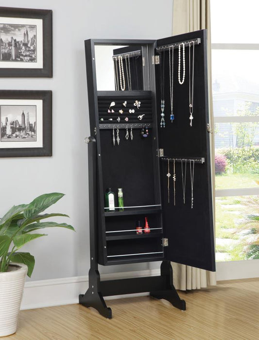 Cortez - Cheval Mirror With Jewelry Storage - Black – Storage Mirrors by CoasterEssence at Furniture Wholesale Plus , Nashville furniture store