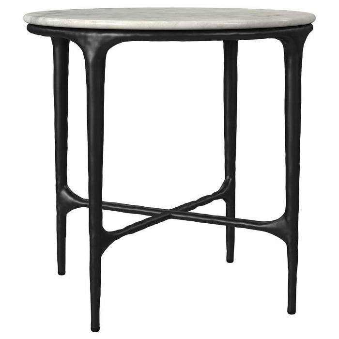 Hermas - Round Genuine Marble Top Metal End Side Table - White – End Tables by Coaster Fine Furniture at Furniture Wholesale Plus , Nashville furniture store