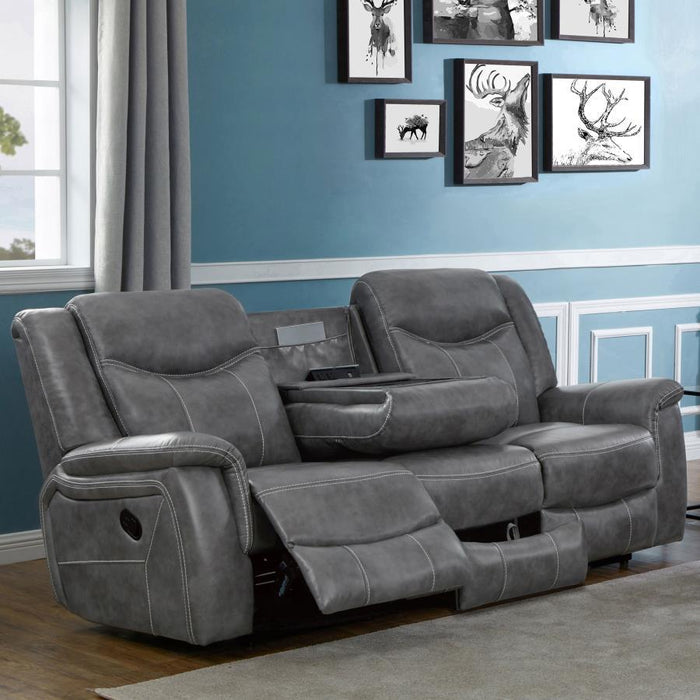 Conrad - Upholstered Padded Arm Motion Sofa - Gray – Reclining Sofas by CoasterEveryday at Furniture Wholesale Plus , Nashville furniture store