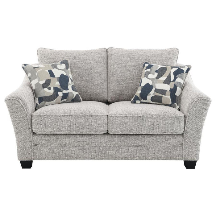 Tomkins - Boucle Upholstered Loveseat - Light Gray – Stationary Loveseats by Coaster Fine Furniture at Furniture Wholesale Plus , Nashville furniture store