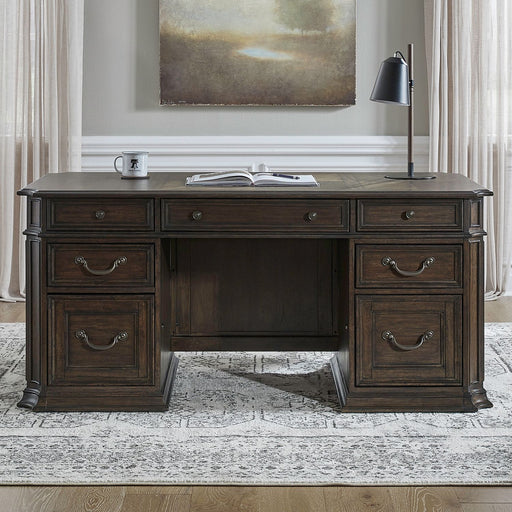 Providence Park - Jr Executive Desk - Chateau Brown – Executive Desks by Liberty Furniture at Furniture Wholesale Plus , Nashville furniture store