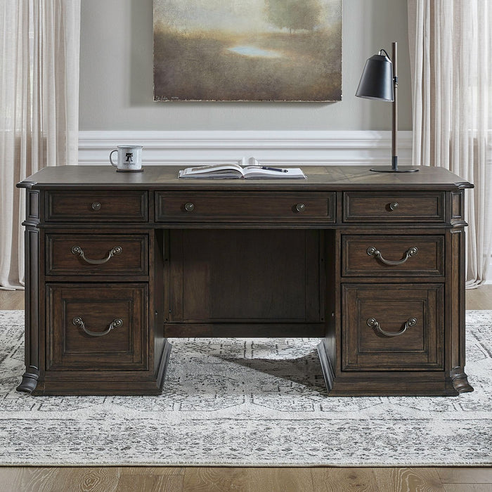 Providence Park - Jr Executive Desk - Chateau Brown – Executive Desks by Liberty Furniture at Furniture Wholesale Plus , Nashville furniture store