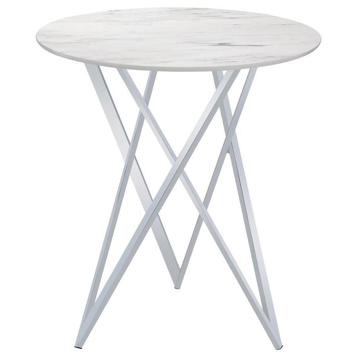 Bexter - Round Faux Marble Bistro Bar Table - Chrome – Bar Tables by CoasterEveryday at Furniture Wholesale Plus , Nashville furniture store