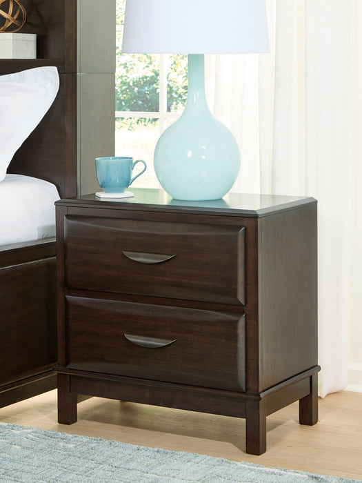 Vanmore - Two Drawer Night Stand - Dark Brown – Accent Nightstands by Benchcraft® at Furniture Wholesale Plus , Nashville furniture store