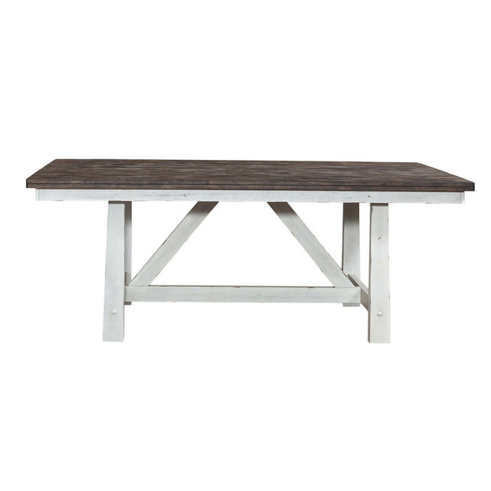 Farmhouse - Fixed Top Trestle Table - Two Tone White / Wood Tone – Dining Tables by Liberty Furniture at Furniture Wholesale Plus , Nashville furniture store