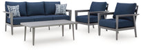 Gali - Gray / Blue - Sofa / Chairs / Table Set (Set of 4) - Premium 4 Piece Outdoor Sets from Signature Design by Ashley® - Just $1918! Shop now at Furniture Wholesale Plus  We are the best furniture store in Nashville, Hendersonville, Goodlettsville, Madison, Antioch, Mount Juliet, Lebanon, Gallatin, Springfield, Murfreesboro, Franklin, Brentwood