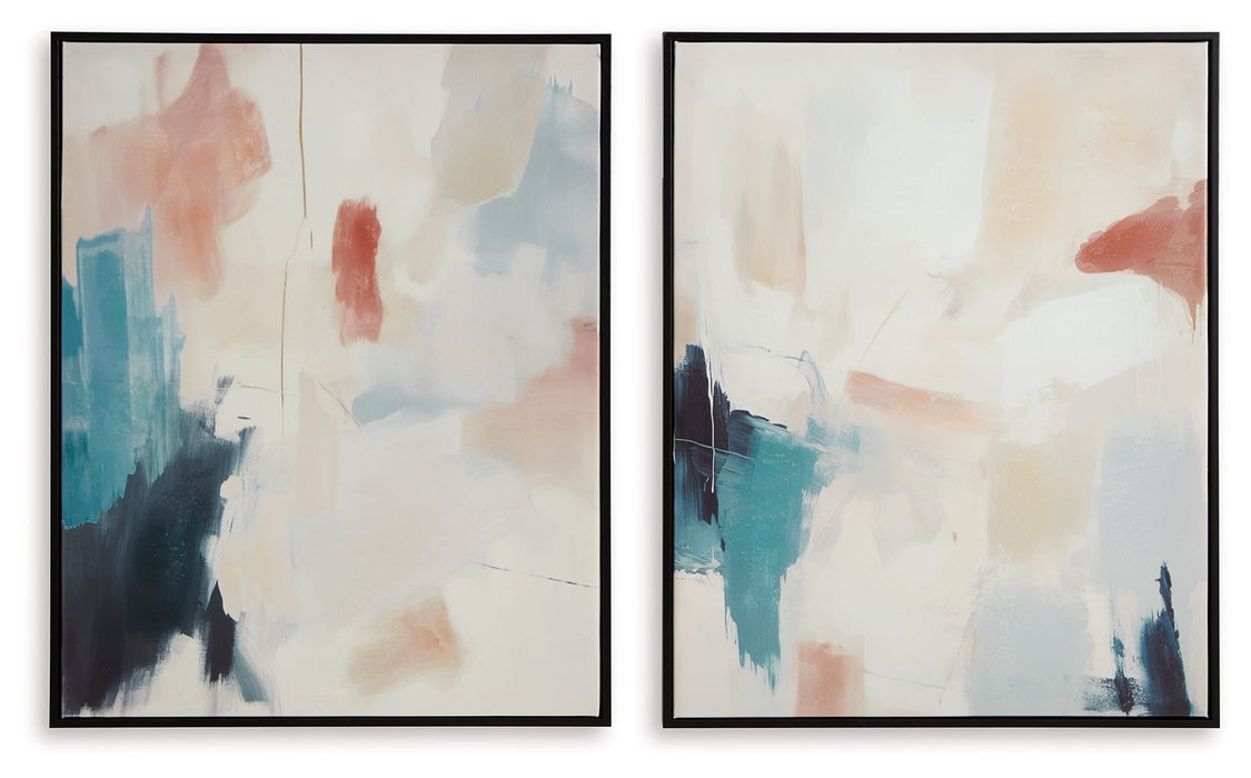 Caldish - Wall Art Set (Set of 2) - Blue / White / Pink – Canvas Art Sets by Signature Design by Ashley® at Furniture Wholesale Plus , Nashville furniture store