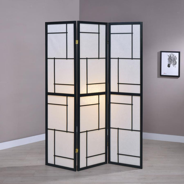 Damis - 3-Panel Room Divider Folding Shoji Screen - Black – Room Dividers by CoasterEveryday at Furniture Wholesale Plus , Nashville furniture store