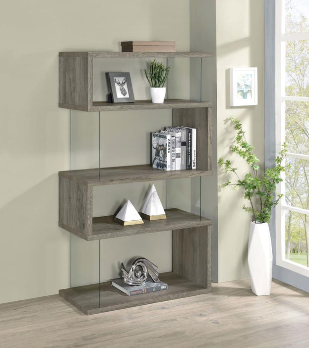 Emelle - 4-Shelf Glass Panel Bookshelf - Premium Standard Bookcases from CoasterEveryday - Just $229! Shop now at Furniture Wholesale Plus  We are the best furniture store in Nashville, Hendersonville, Goodlettsville, Madison, Antioch, Mount Juliet, Lebanon, Gallatin, Springfield, Murfreesboro, Franklin, Brentwood