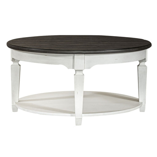 Allyson Park - Round Cocktail Table - Wirebrushed White / Charcoal – Cocktail Tables by Liberty Furniture at Furniture Wholesale Plus , Nashville furniture store