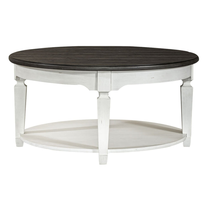 Allyson Park - Round Cocktail Table - Wirebrushed White / Charcoal – Cocktail Tables by Liberty Furniture at Furniture Wholesale Plus , Nashville furniture store