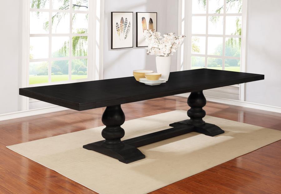 Phelps - Extension Leaf Dining Table Distressed Noir - Distressed Nior – Dining Tables with Extensions by CoasterEssence at Furniture Wholesale Plus , Nashville furniture store