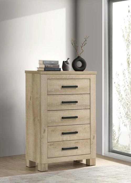 Oakglen - 5-Drawer Bedroom Chest Of Drawers - Weathered Oak – Accent Chests by Coaster Fine Furniture at Furniture Wholesale Plus , Nashville furniture store