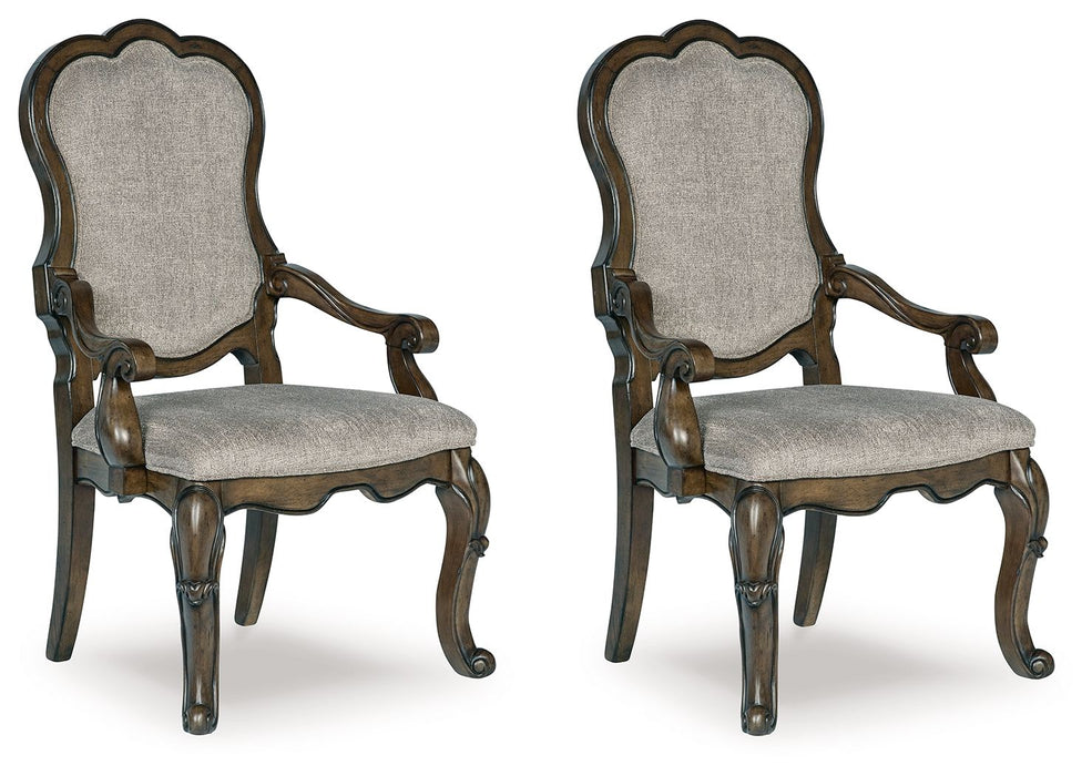 Maylee - Dining Upholstered Arm Chair (Set of 2) - Dark Brown – Chair Sets by Signature Design by Ashley® at Furniture Wholesale Plus , Nashville furniture store